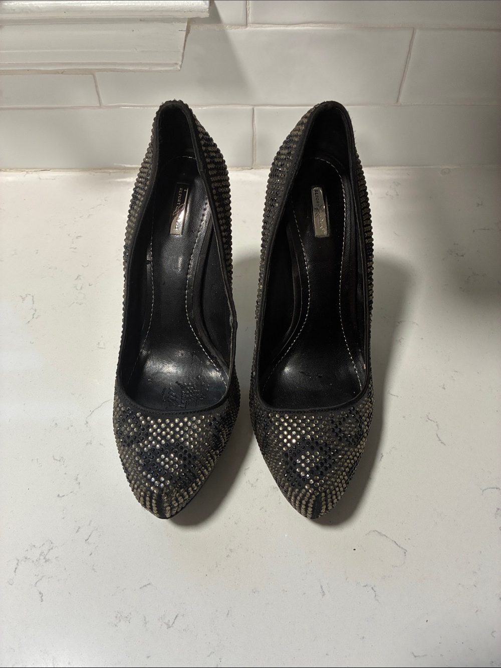 Report Signature Black Crystal-Embellished Pointed-Toe Pumps